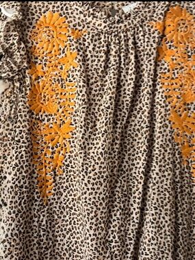 THML boutique, flutter sleeve, high neck, Leopard Print Top,Floral Embroidery